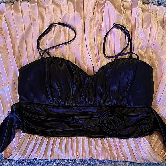 Speechless Spaghetti strap black and pastel pink satin pleated Small - Picture 6 of 12